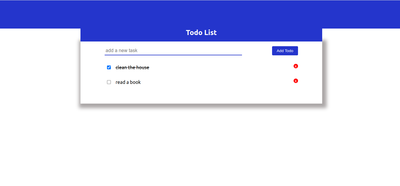 screenshot of react todo application